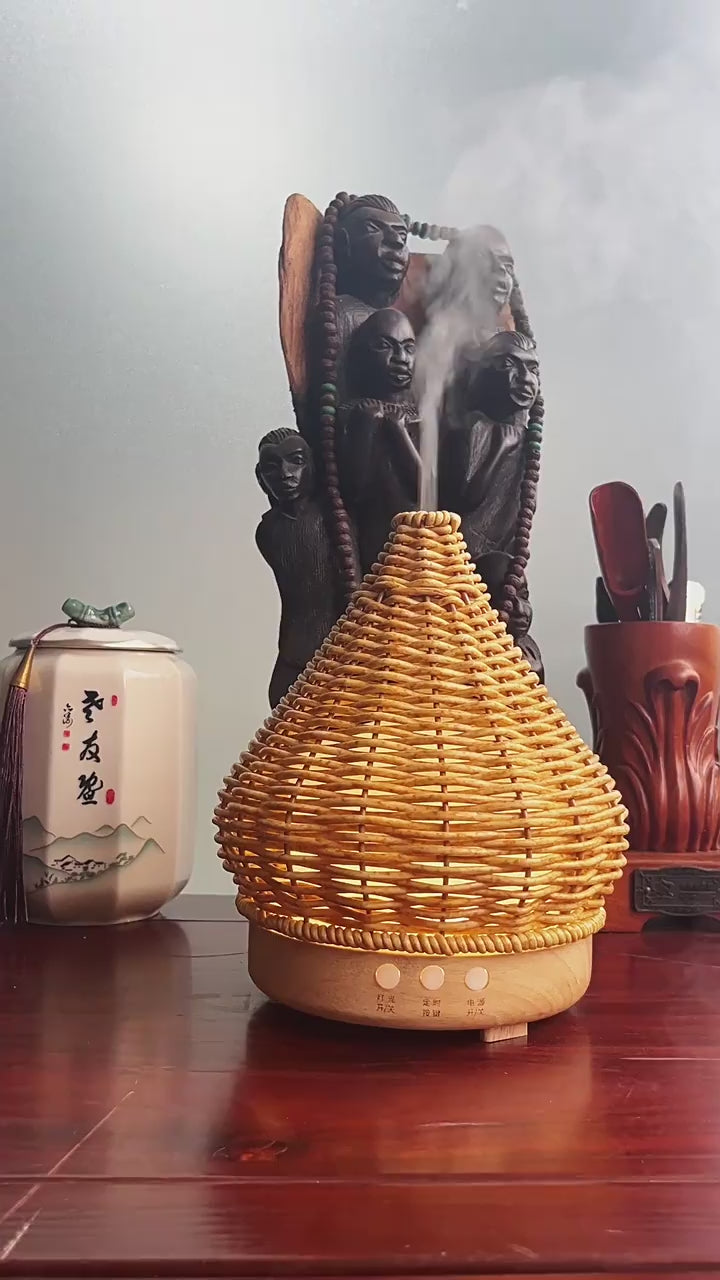 Wicker-Inspired Ceramic Aromatherapy Diffuser - Rattan Design Series 300ML